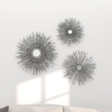 Metal Silver Sunburst Wall Decor with Mirror Accent (Set of 3)