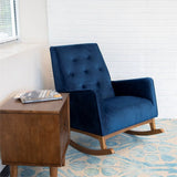 Mid-Century Modern Collin Rocking Chair, Blue Velvet