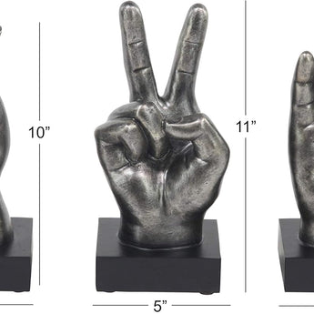 The Novogratz Polystone Hands Decorative Sculpture Home Decor Statues, Set of 3 Accent Figurines 5"W, 11"H, Dark Gray