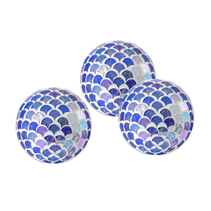 | Decorative Balls | Set of 3 | Glass Mosaic Spheres |Table Decoration for Bowls, Vases and Centerpieces | House Décor (Mermaid)