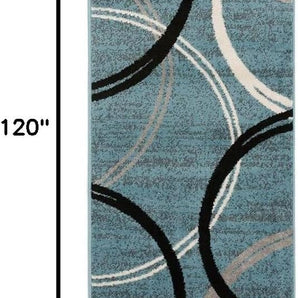 Modern Wavy Circles Design Runner Rug 2' X 10' Blue