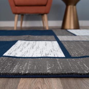 Contemporary Modern Boxes Area Rug 10' X 14' Navy