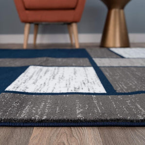 Contemporary Modern Boxes Area Rug 6' 6" Navy (6' 6" Diameter)