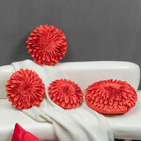 Decorative Round Suede Flower Throw Pillows - 14 Inch, Orange Red