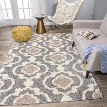 Cozy Moroccan Trellis Indoor Shag Area Rug 6'6"X 9' Gray/Cream