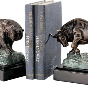 the Bull and Bear of Wall Street Sculptures, 8 Inch, Bronze Verdigris Finish