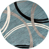 Modern Wavy Circles Design 6' 6" (6' 6" Diameter) Blue