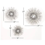 Metal Silver Sunburst Wall Decor with Mirror Accent (Set of 3)