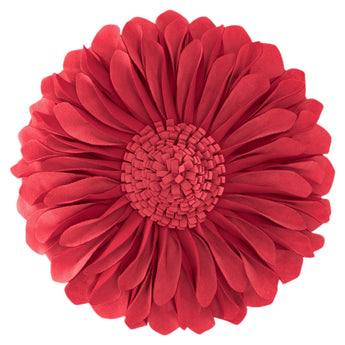 Decorative Round Suede Flower Throw Pillows - 14 Inch, Orange Red