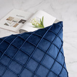 18" X 18" Modern Navy Blue Plaid Velvet, Throw Pillow , ( 2 Count)