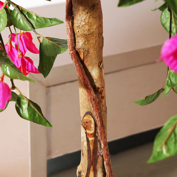 Tall Artificial Bougainvillea Tree in Pot, Faux Plants with Wood Trunk and Pink Flowers