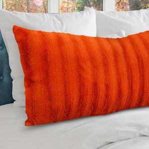 Faux Fur Long Body Accent Pillow with Insert, Rust Orange (18" X 40")