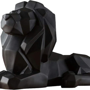 Abstract Lion Statues Hand Craved Animal Resin Sculpture Modern Home Decoration Black