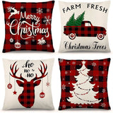 Black and Red Holiday Rustic Linen Throw Pillow Covers, Set of 4