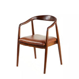 Brown Teak Wood Dining Chair with Leather Seat