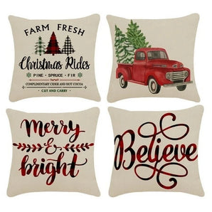 Farmhouse Christmas Tree Decorative Throw Pillow Cases (4 Pc)