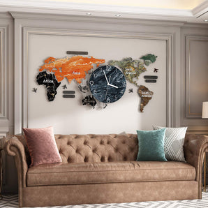 Extra Large Decorative Wall Clock for Living Room Decor, 43 Inch Giant Modern Wall Clocks for Bedroom Kitchen Office Home, Big DIY World Map, Battery Operated, Silent Non Ticking