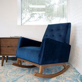 Mid-Century Modern Collin Rocking Chair, Blue Velvet