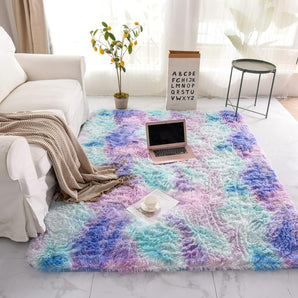 Shaggy Area Rugs, Kids Rugs for Bedroom Girls, Soft Fluffy Colorful Rainbow Kids Rugs for Girls Bedroom Tie Dye Area Rug Purple Rugs for Kids Bedroom Non Slip Rectangle Shag Fuzzy Carpet