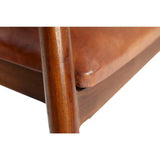 Brown Teak Wood Dining Chair with Leather Seat