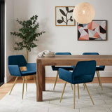 Set of 2 Modern Blue Velvet Upholstered Dining Chair with Gold Metal Legs-1