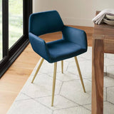 Set of 2 Modern Blue Velvet Upholstered Dining Chair with Gold Metal Legs-2