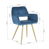 Set of 2 Modern Blue Velvet Upholstered Dining Chair with Gold Metal Legs-4