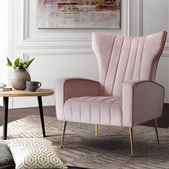 Artiss Armchair Lounge Chair Accent Armchairs Chairs Velvet Sofa Pink Seat-7