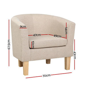 Artiss Armchair Lounge Chair Tub Accent Armchairs Fabric Sofa Chairs Beige-1