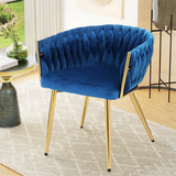 Artiss Dining Chair Cafe Chair Velvet Upholstered Woven Back Armrest Blue-4