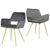 Set of 2 Modern Dark Grey Velvet Upholstered Dining Chair with Gold Metal Legs-0