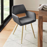 Set of 2 Modern Dark Grey Velvet Upholstered Dining Chair with Gold Metal Legs-2