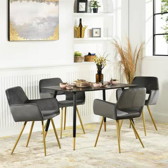 Set of 2 Modern Dark Grey Velvet Upholstered Dining Chair with Gold Metal Legs-3