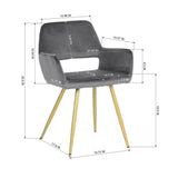 Set of 2 Modern Dark Grey Velvet Upholstered Dining Chair with Gold Metal Legs-4