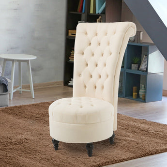 Cream Tufted High Back Plush Velvet Upholstered Accent Low Profile Chair-1