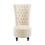 Cream Tufted High Back Plush Velvet Upholstered Accent Low Profile Chair-2