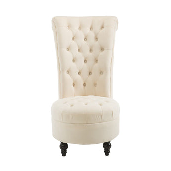 Cream Tufted High Back Plush Velvet Upholstered Accent Low Profile Chair-2