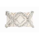 Wool Cream Kilim Pillow with Grey Fringe Accents