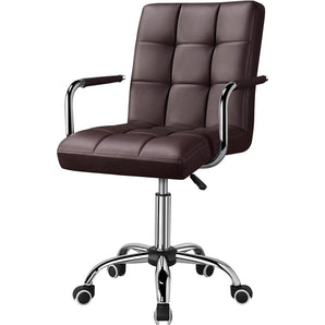 Dark Brown Modern Faux Leather Mid-Back Office Chair with Armrests and Wheels-0