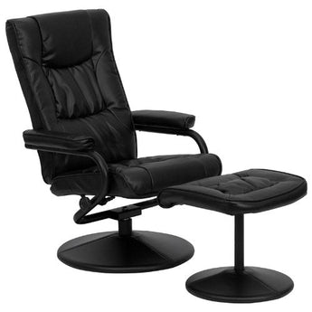 Black Faux Leather Recliner Chair with Swivel Seat and Ottoman-0