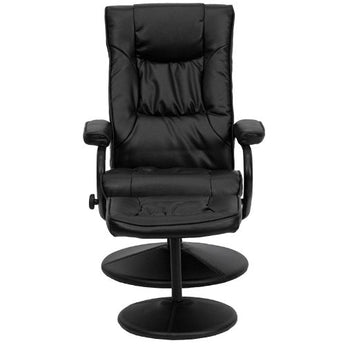 Black Faux Leather Recliner Chair with Swivel Seat and Ottoman-2