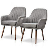 Set of 2 Retro Grey Linen Upholstered Accent Chair with Stylish Wood Legs-0