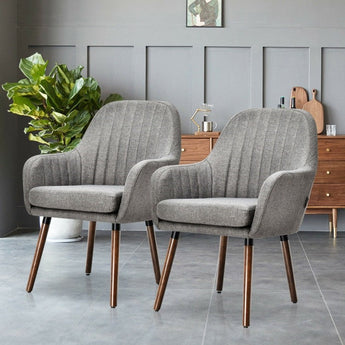 Set of 2 Retro Grey Linen Upholstered Accent Chair with Stylish Wood Legs-2