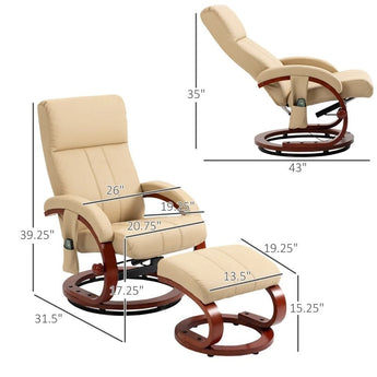 Adjustable Beige Faux Leather Electric Remote Massage Recliner Chair w/ Ottoman-4