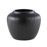 7" Black Textured Stripe Round Stoneware Vase