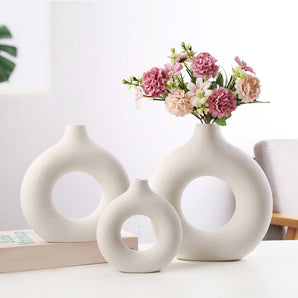 Nordic Ceramic Vase Circular Hollow Donuts Flower Vases Decoration Home Living Room Accessories Interior Office Desktop Decor-0