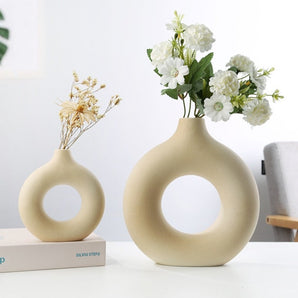 Nordic Ceramic Vase Circular Hollow Donuts Flower Vases Decoration Home Living Room Accessories Interior Office Desktop Decor-31