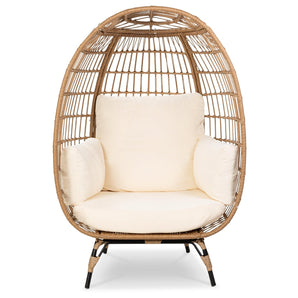 Wicker Egg Oversized Patio Lounger, Off White-0