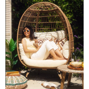 Wicker Egg Oversized Patio Lounger, Off White-1