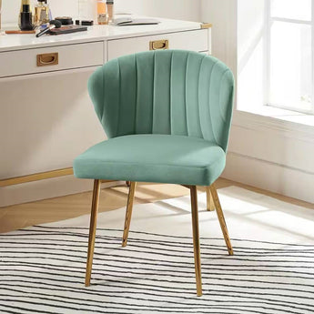 Sage Green Velvet Upholstered Wingback Accent Side Chair with Gold Metal Legs-0